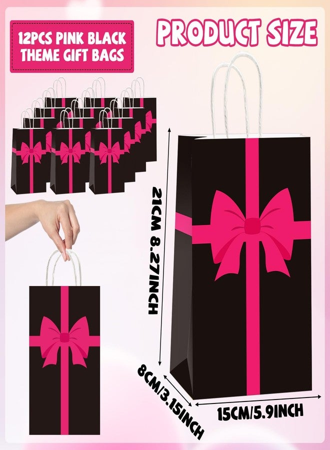 ojustbeok 12 pcs Squid Theme Gift Paper Bags Pink Black Theme Party Decorations Pink Bow Party Favor Bags Game Candy Goodie Treat Snacks Bag for Girls Baby Shower Birthday Gifts Favor Supplies - Image 2